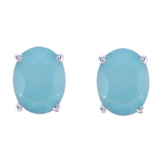 Riyo Real Gemstones oval Faceted Blue Chalcedony Silver Earrings gift for valentine's day