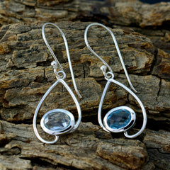 Riyo Real Gemstones oval Faceted Blue Topaz Silver Earrings gift for teachers day