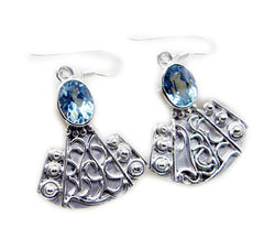 Riyo Real Gemstones oval Faceted Blue Topaz Silver Earrings mothers day gift