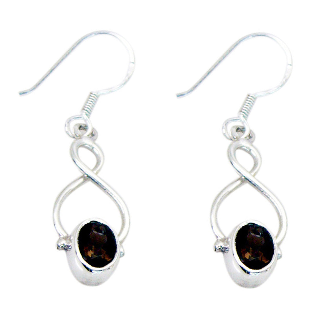 Riyo Real Gemstones oval Faceted Brown Smokey Quartz Silver Earring gift for friends