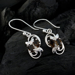 Riyo Real Gemstones oval Faceted Brown Smokey Quartz Silver Earring graduation gift