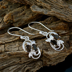 Riyo Real Gemstones oval Faceted Brown Smokey Quartz Silver Earring graduation gift
