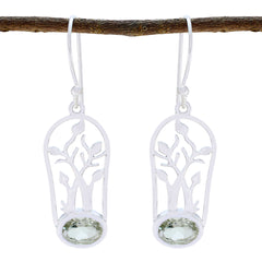 Riyo Real Gemstones oval Faceted Green Amethyst Silver Earrings christmas gifts