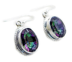 Riyo Real Gemstones oval Faceted Multi Mystic Quartz Silver Earring gift for grandmother