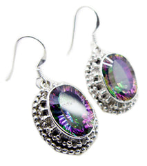 Riyo Real Gemstones oval Faceted Multi Mystic Quartz Silver Earring gift for mothers day