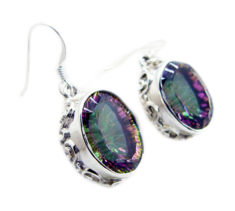 Riyo Real Gemstones oval Faceted Multi Mystic Quartz Silver Earrings gift for friendship day