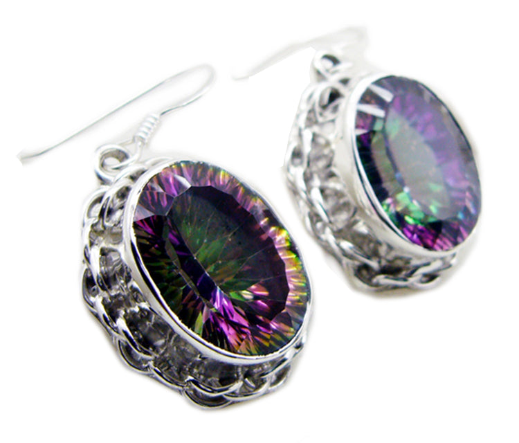 Riyo Real Gemstones oval Faceted Multi Mystic Quartz Silver Earrings gift for good