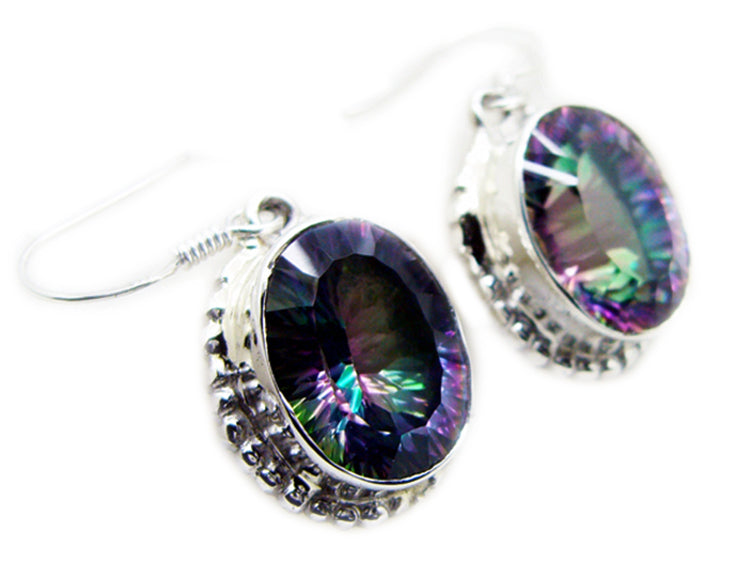 Riyo Real Gemstones oval Faceted Multi Mystic Quartz Silver Earrings gift for teachers day
