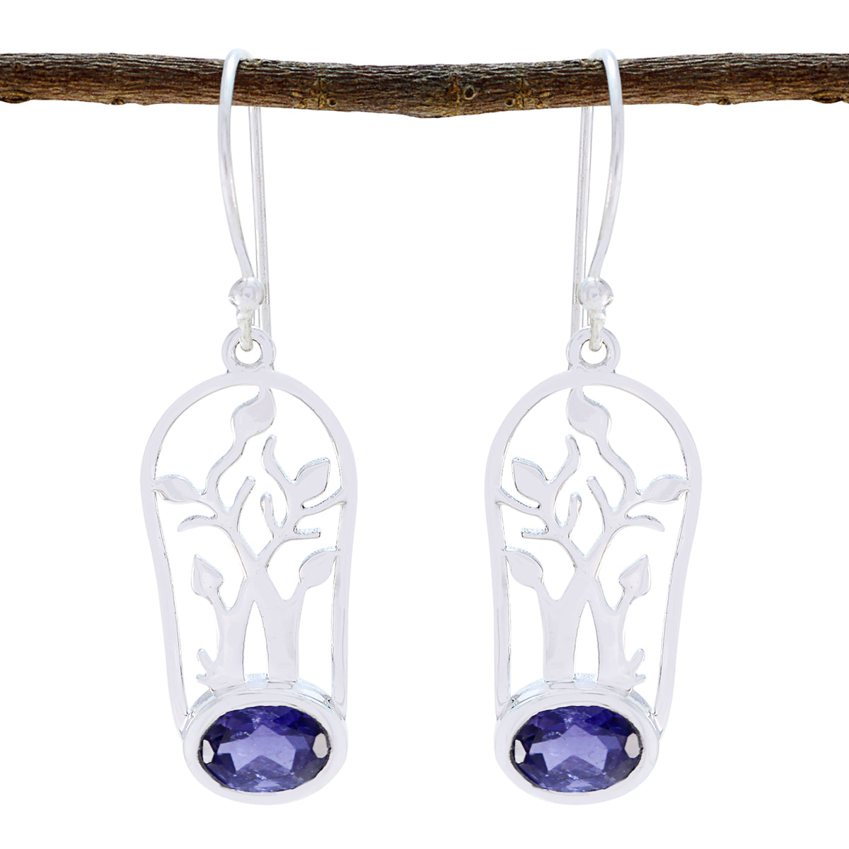 Riyo Real Gemstones oval Faceted Nevy Blue Iolite Silver Earrings gift for christmas day