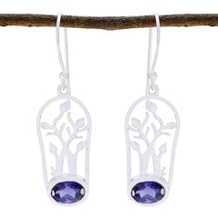 Riyo Real Gemstones oval Faceted Nevy Blue Iolite Silver Earrings gift for christmas day