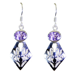 Riyo Real Gemstones oval Faceted Purple Amethyst Silver Earring Faishonable day gift