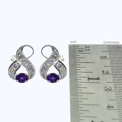 Riyo Real Gemstones oval Faceted Purple Amethyst Silver Earring gift for anniversary day