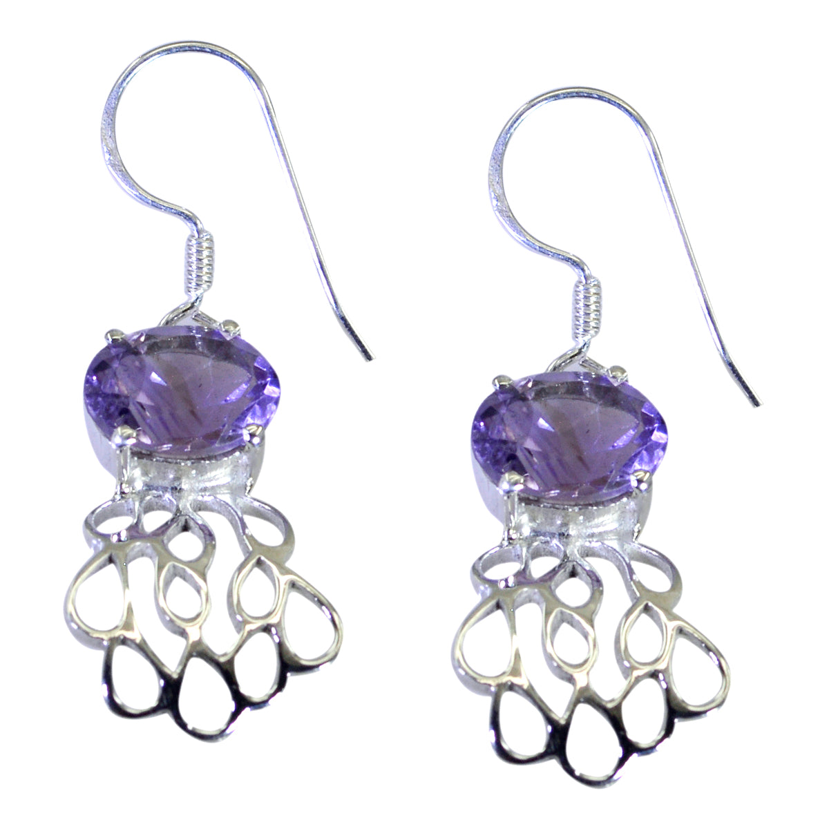 Riyo Real Gemstones oval Faceted Purple Amethyst Silver Earrings b' day gift