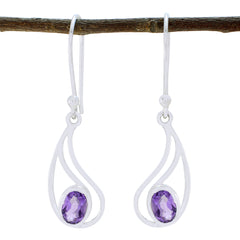 Riyo Real Gemstones oval Faceted Purple Amethyst Silver Earrings gift for easter Sunday