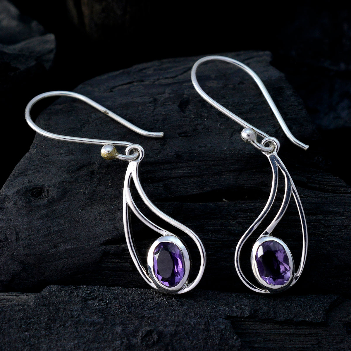 Riyo Real Gemstones oval Faceted Purple Amethyst Silver Earrings gift for easter Sunday