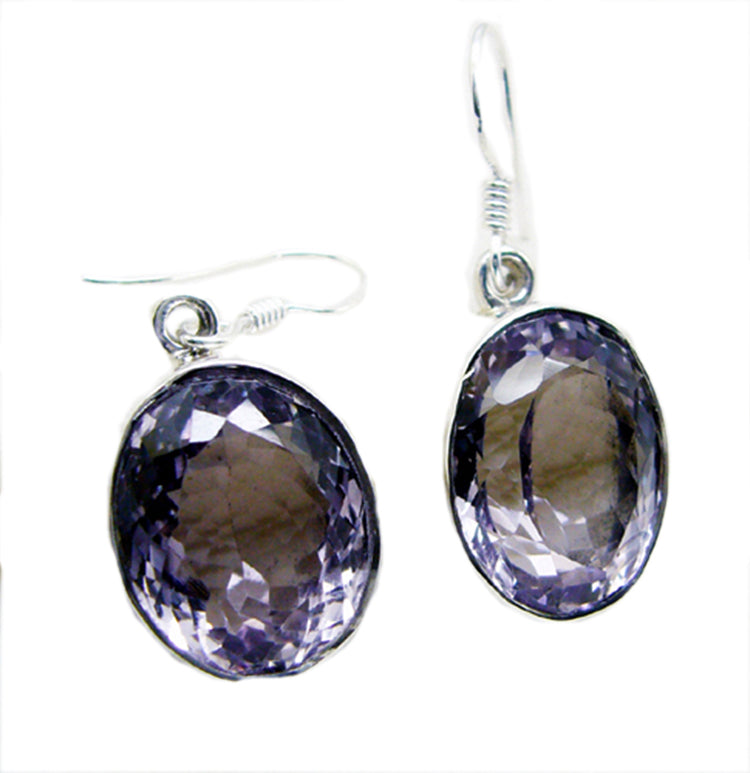 Riyo Real Gemstones oval Faceted Purple Amethyst Silver Earrings gift for st. patricks day