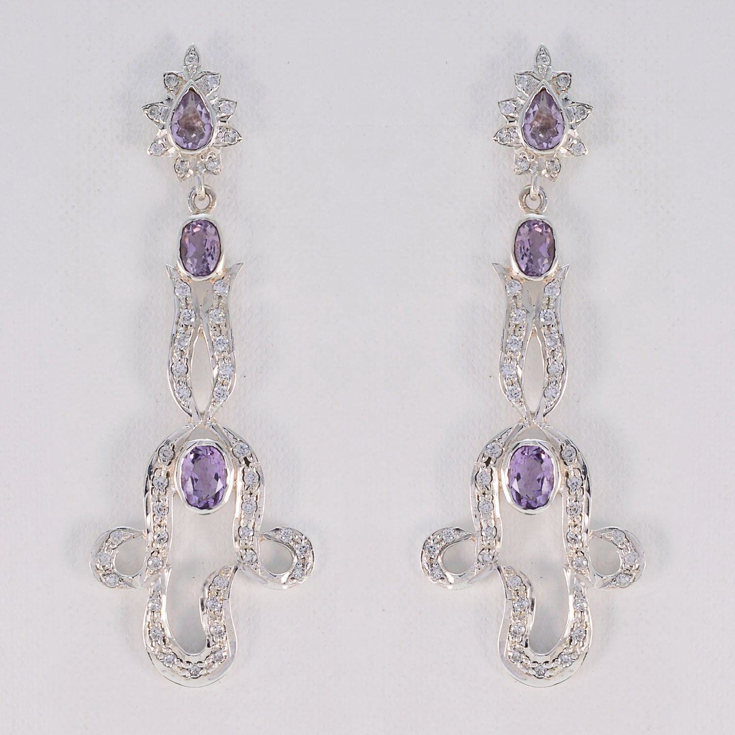 Riyo Real Gemstones oval Faceted Purple Amethyst Silver Earrings gift for valentine's day