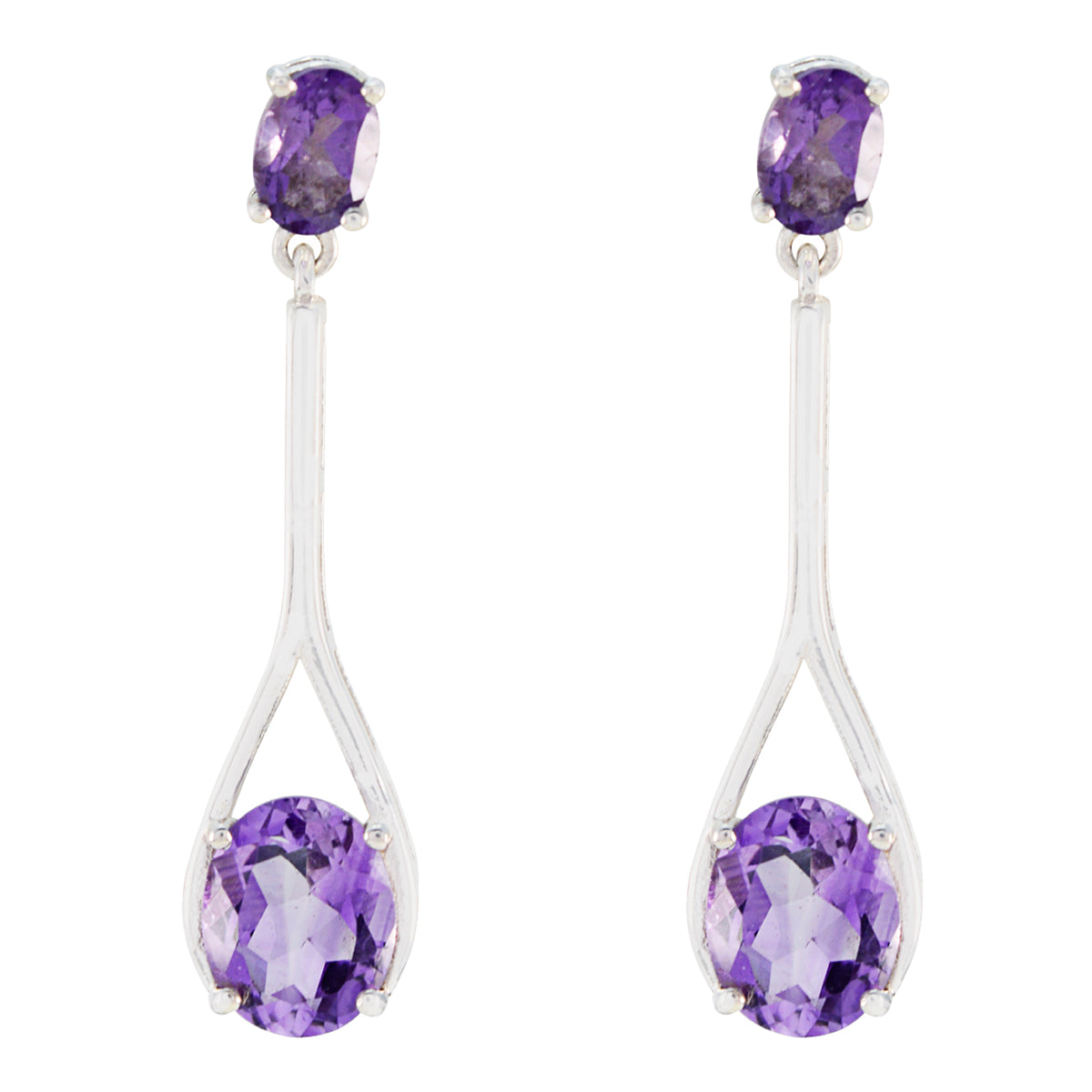 Riyo Real Gemstones oval Faceted Purple Amethyst Silver Earrings gift for women
