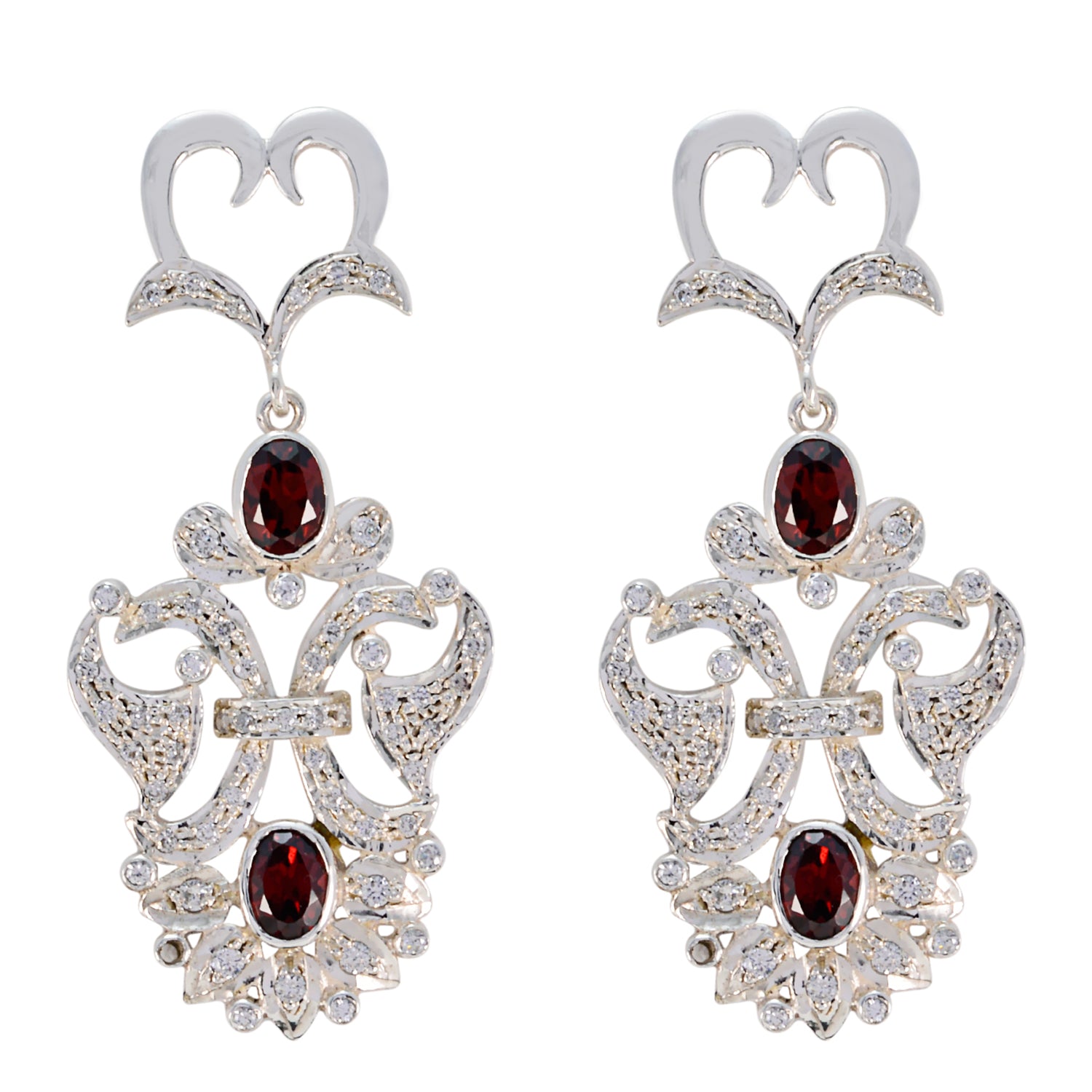 Riyo Real Gemstones oval Faceted Red Garnet Silver Earrings gift for st. patricks day