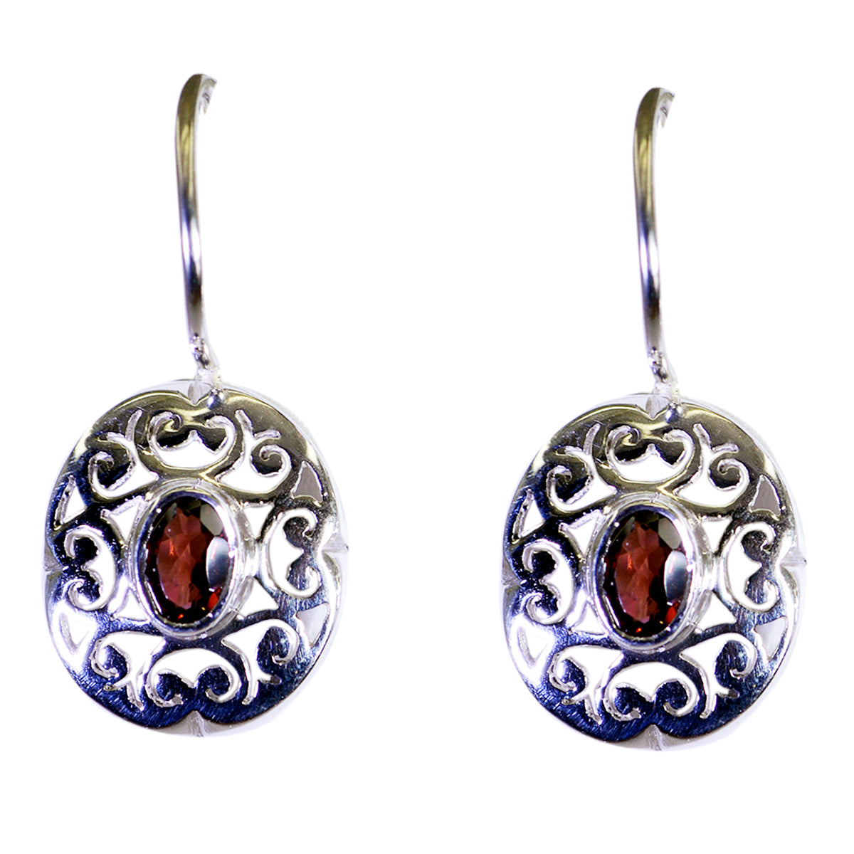 Riyo Real Gemstones oval Faceted Red Garnet Silver Earrings gift for wife