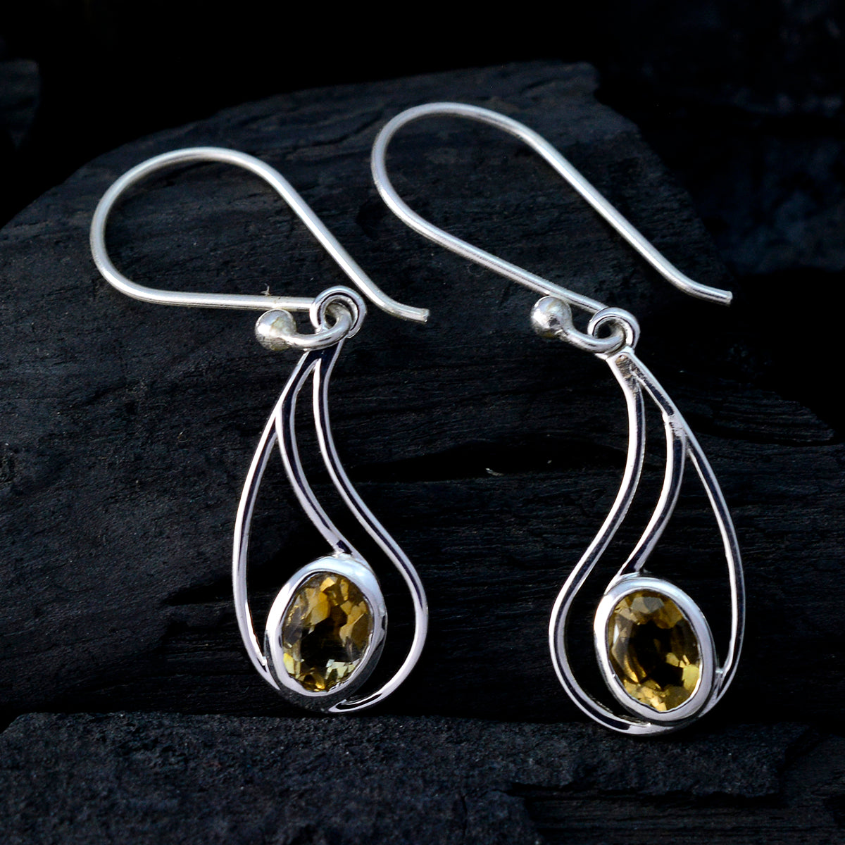 Riyo Real Gemstones oval Faceted Yellow Citrine Silver Earring wedding gift