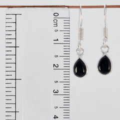Riyo Real Gemstones pear Cabochon Black Onyx Silver Earrings brithday gift