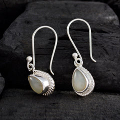 Riyo Real Gemstones pear Cabochon Blue Chalcedony Silver Earring gift for sister