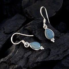 Riyo Real Gemstones pear Cabochon Blue Chalcedony Silver Earrings gift for mom birthday
