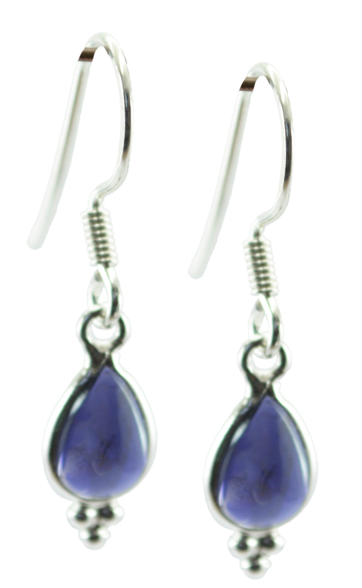 Riyo Real Gemstones pear Cabochon Nevy Blue Iolite Silver Earring gift for independence
