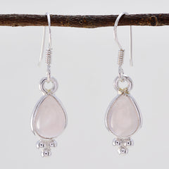 Riyo Real Gemstones pear Cabochon Pink Rose Quartz Silver Earring gift for mother's day