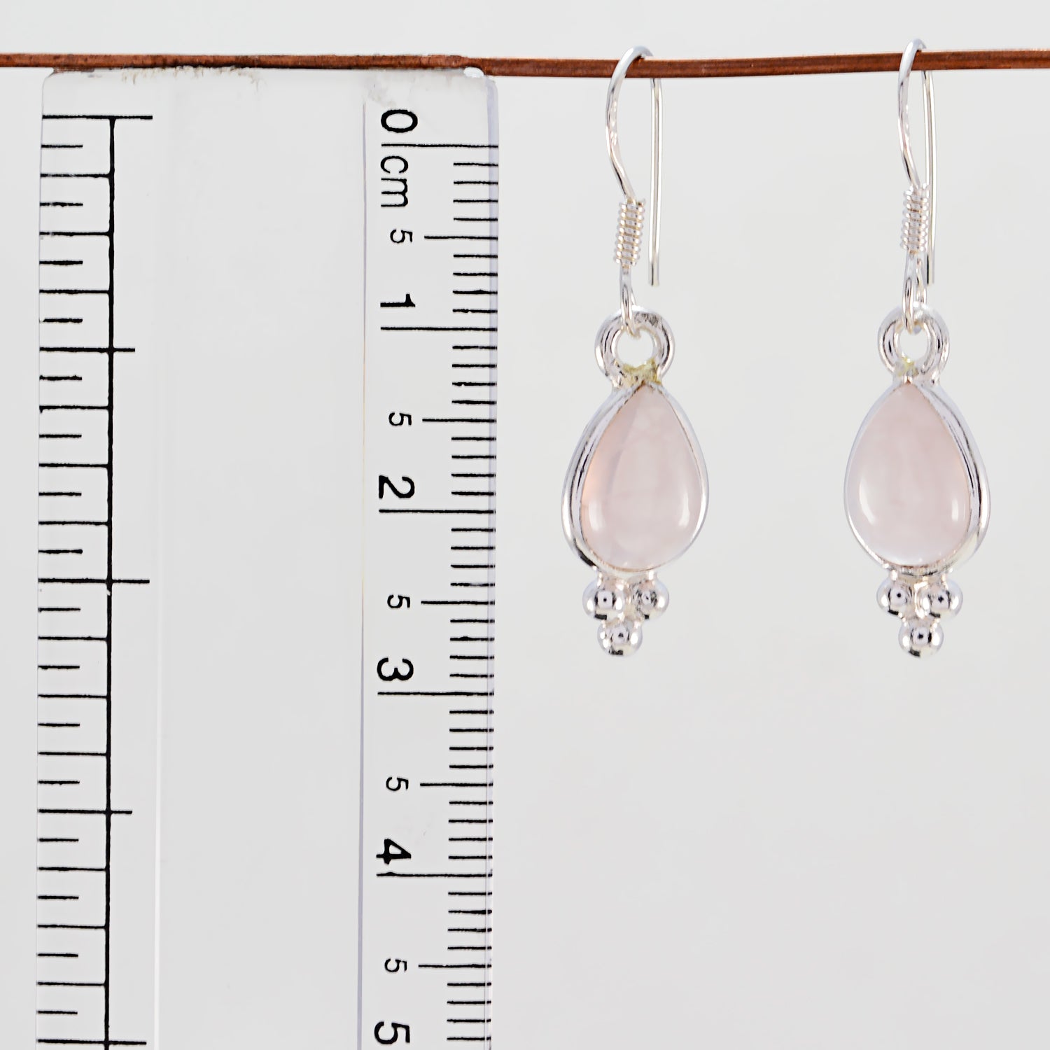 Riyo Real Gemstones pear Cabochon Pink Rose Quartz Silver Earring gift for mother's day
