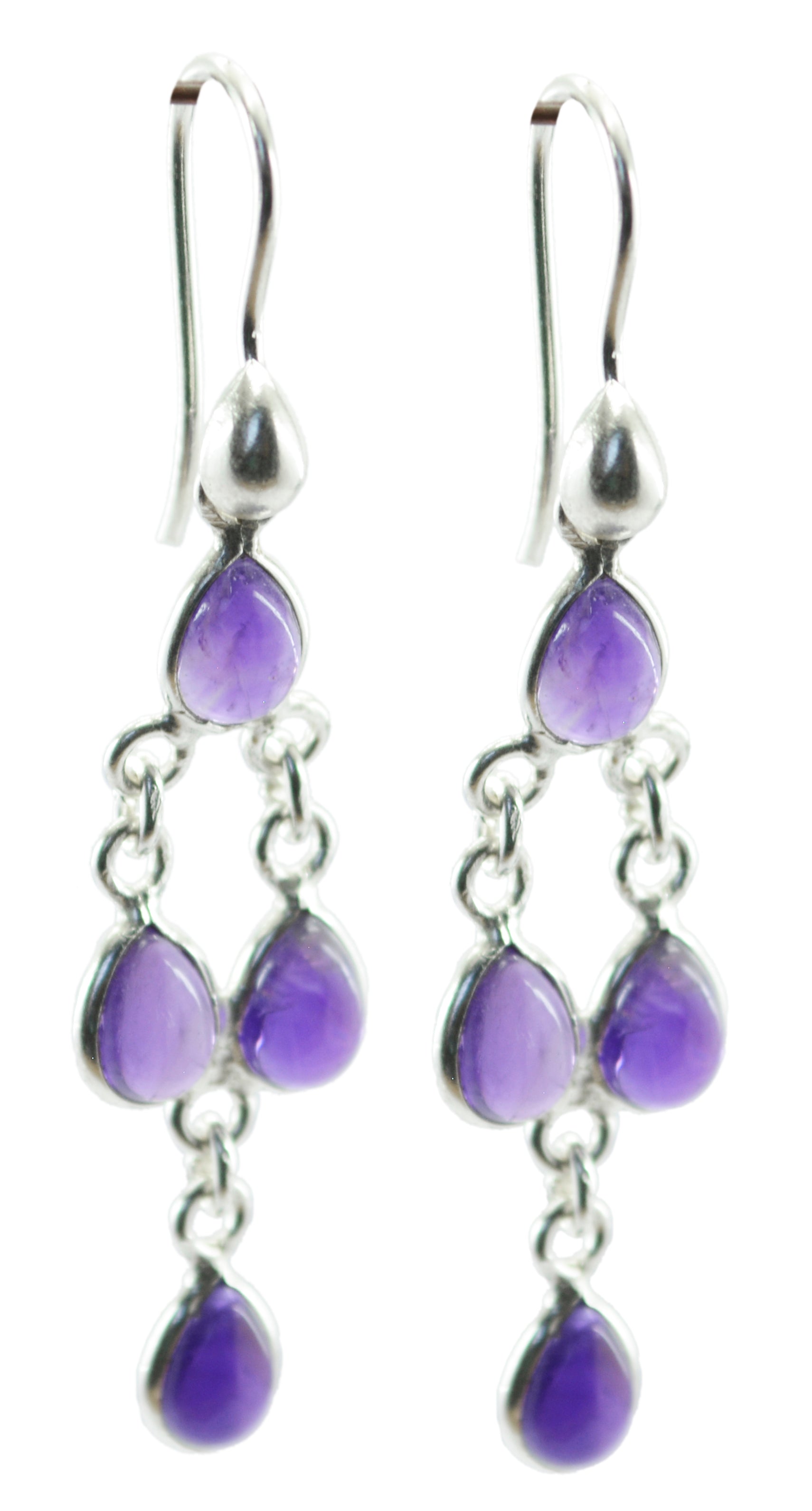 Riyo Real Gemstones pear Cabochon Purple Amethyst Silver Earrings gift