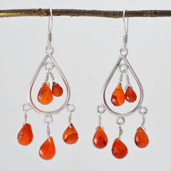 Riyo Real Gemstones pear Cabochon Red Onyx Silver Earring gift for easter Sunday