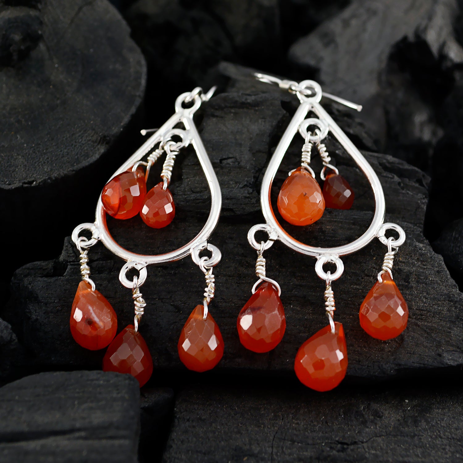 Riyo Real Gemstones pear Cabochon Red Onyx Silver Earring gift for easter Sunday