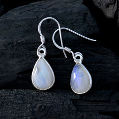 Riyo Real Gemstones pear Cabochon White Rainbow Moonstone Silver Earring grandmother gift
