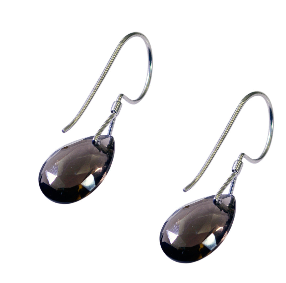 Riyo Real Gemstones pear Checker Brown Smokey Quartz Silver Earrings st. patricks day gift