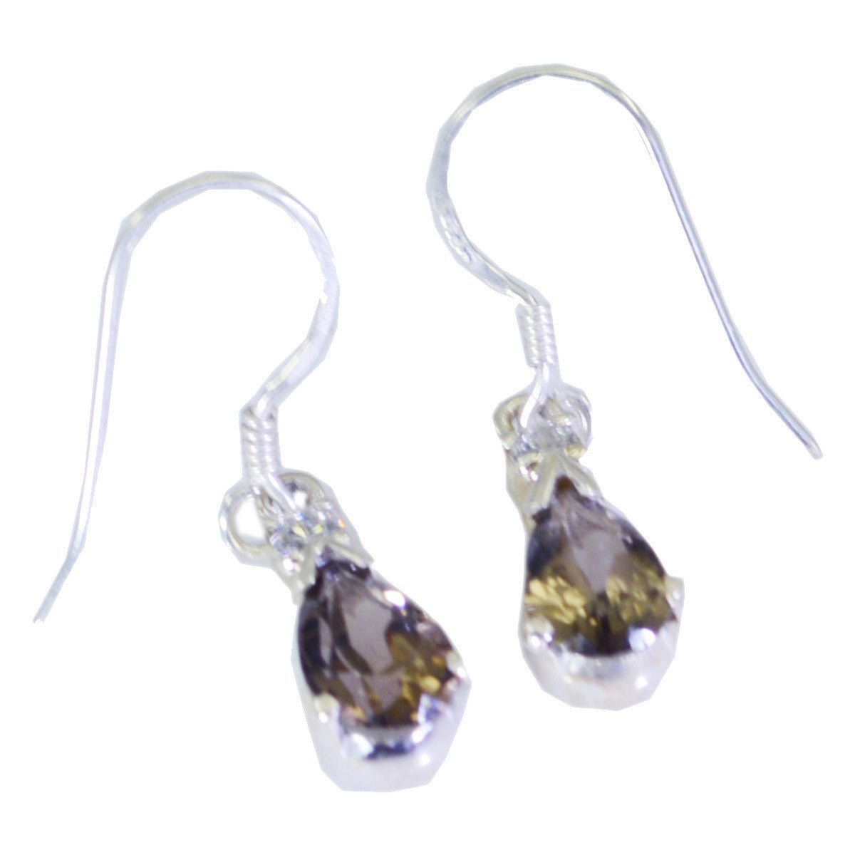 Riyo Real Gemstones pear Faceted Brown Smokey Quartz Silver Earrings independence day gift