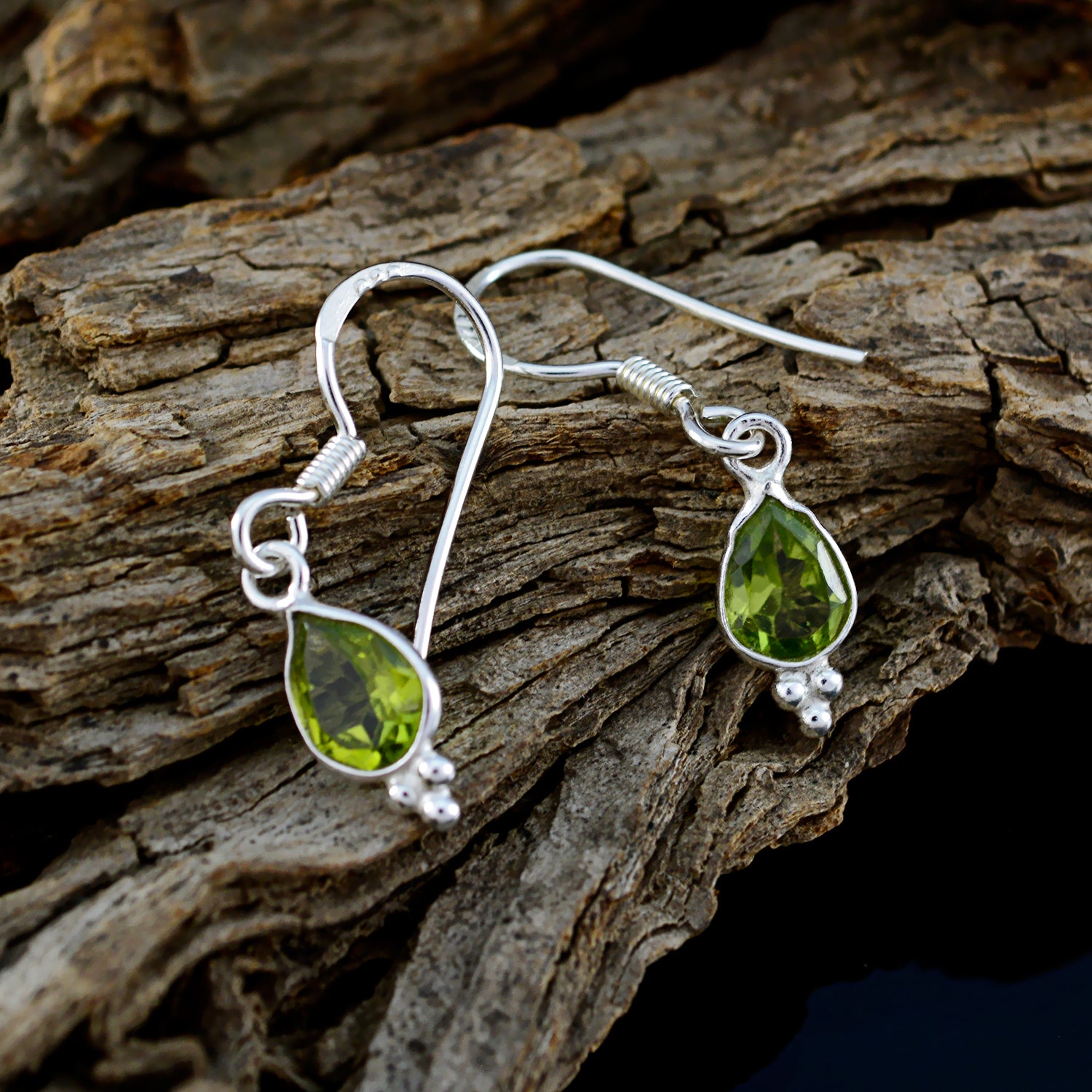 Riyo Real Gemstones pear Faceted Green Peridot Silver Earring teacher's day gift