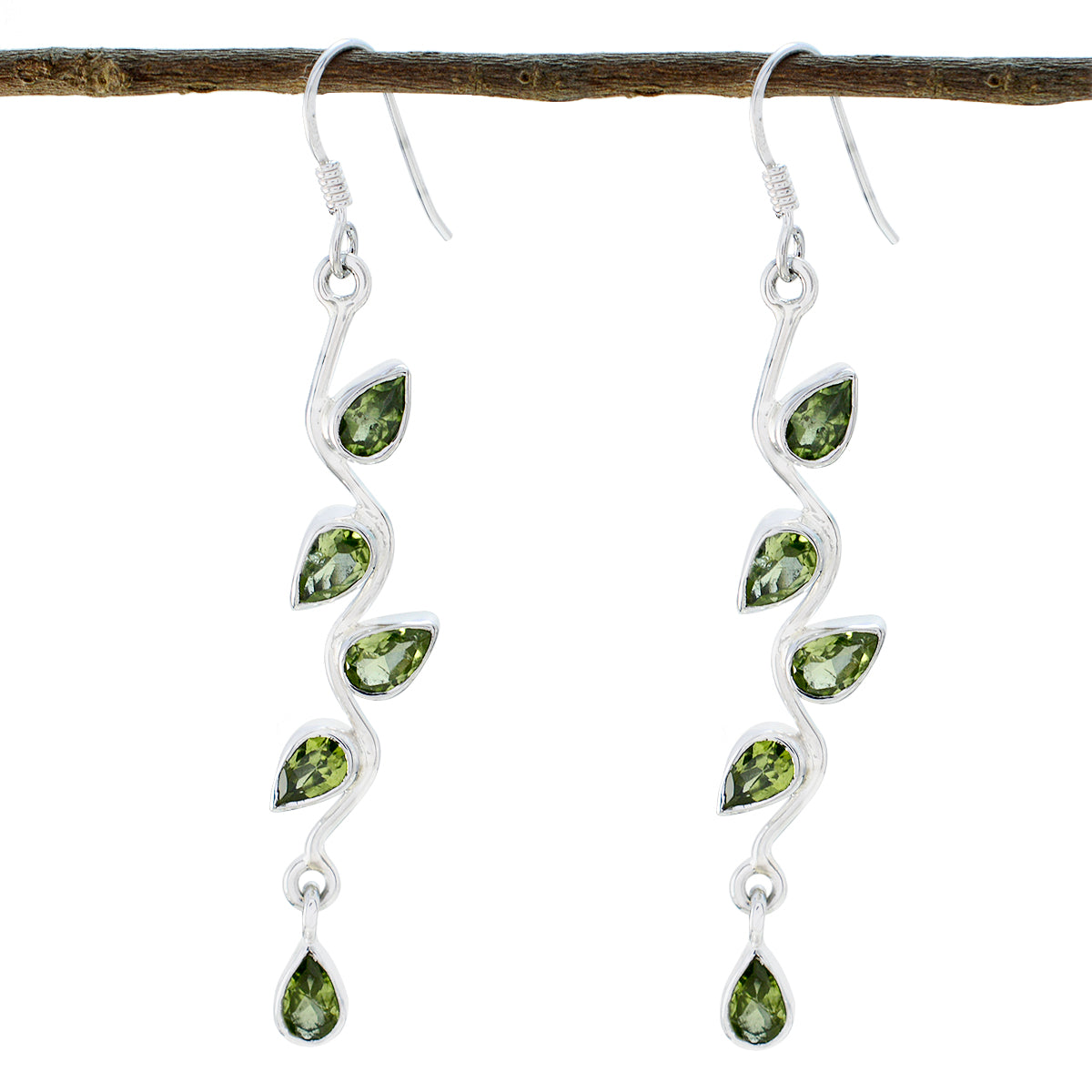 Riyo Real Gemstones pear Faceted Green Peridot Silver Earrings gift for anniversary