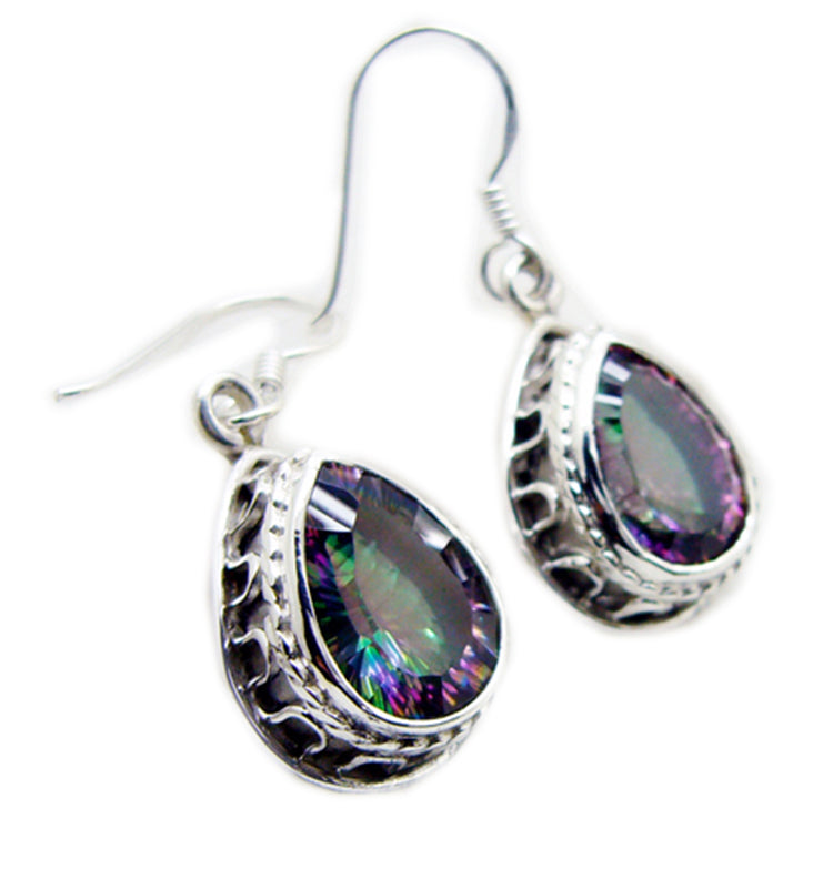 Riyo Real Gemstones pear Faceted Multi Mystic Quartz Silver Earring gift for cyber Monday