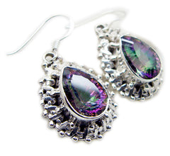 Riyo Real Gemstones pear Faceted Multi Mystic Quartz Silver Earrings gift for Faishonable day