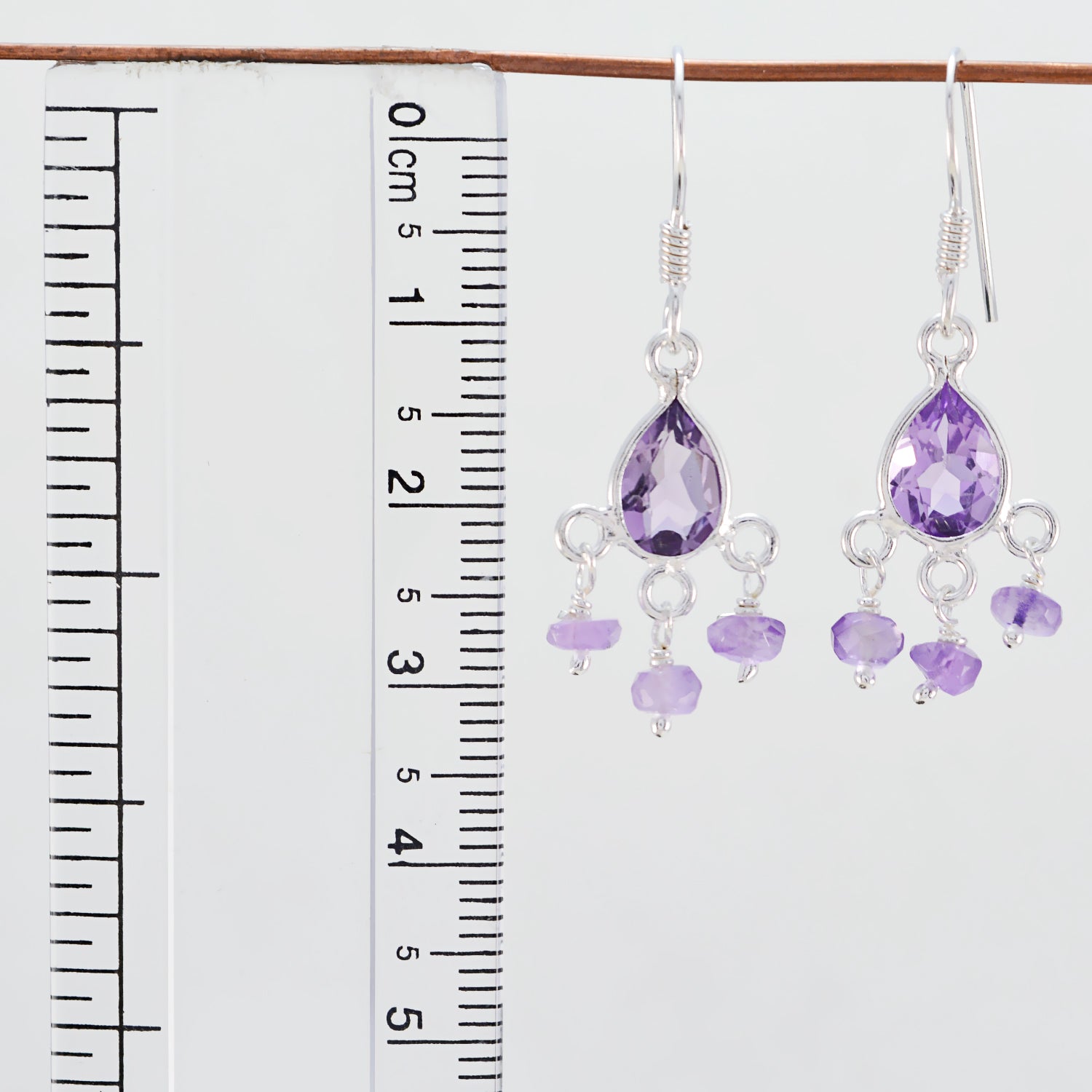 Riyo Real Gemstones pear Faceted Purple Amethyst Silver Earrings moms day gift