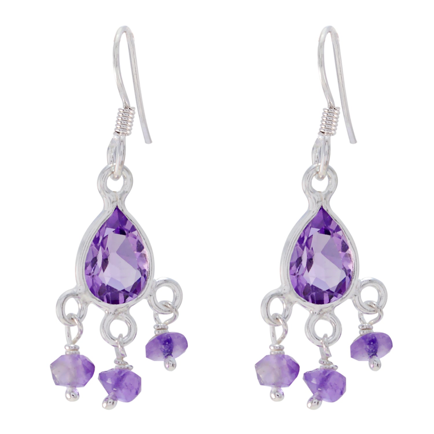 Riyo Real Gemstones pear Faceted Purple Amethyst Silver Earrings moms day gift