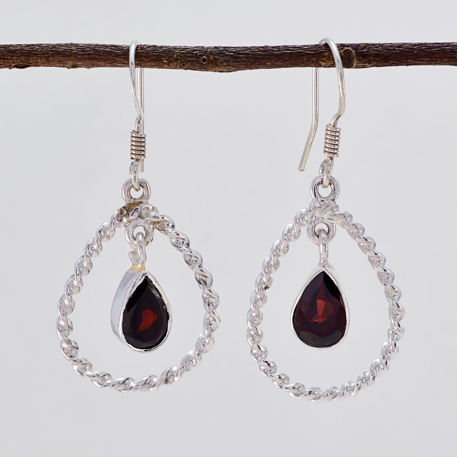 Riyo Real Gemstones pear Faceted Red Garnet Silver Earring daughter's day gift