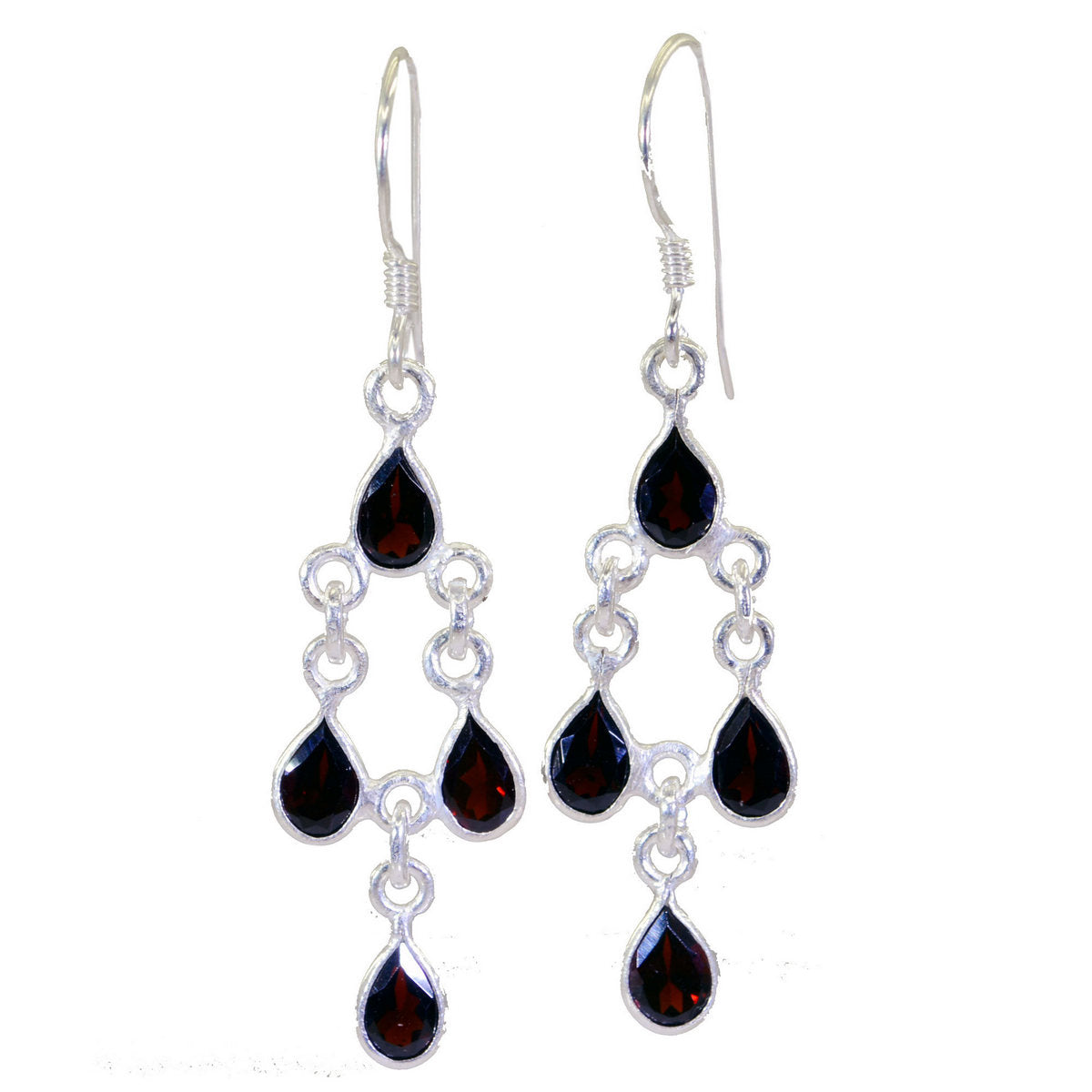 Riyo Real Gemstones pear Faceted Red Garnet Silver Earrings b' day gift