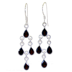Riyo Real Gemstones pear Faceted Red Garnet Silver Earrings b' day gift