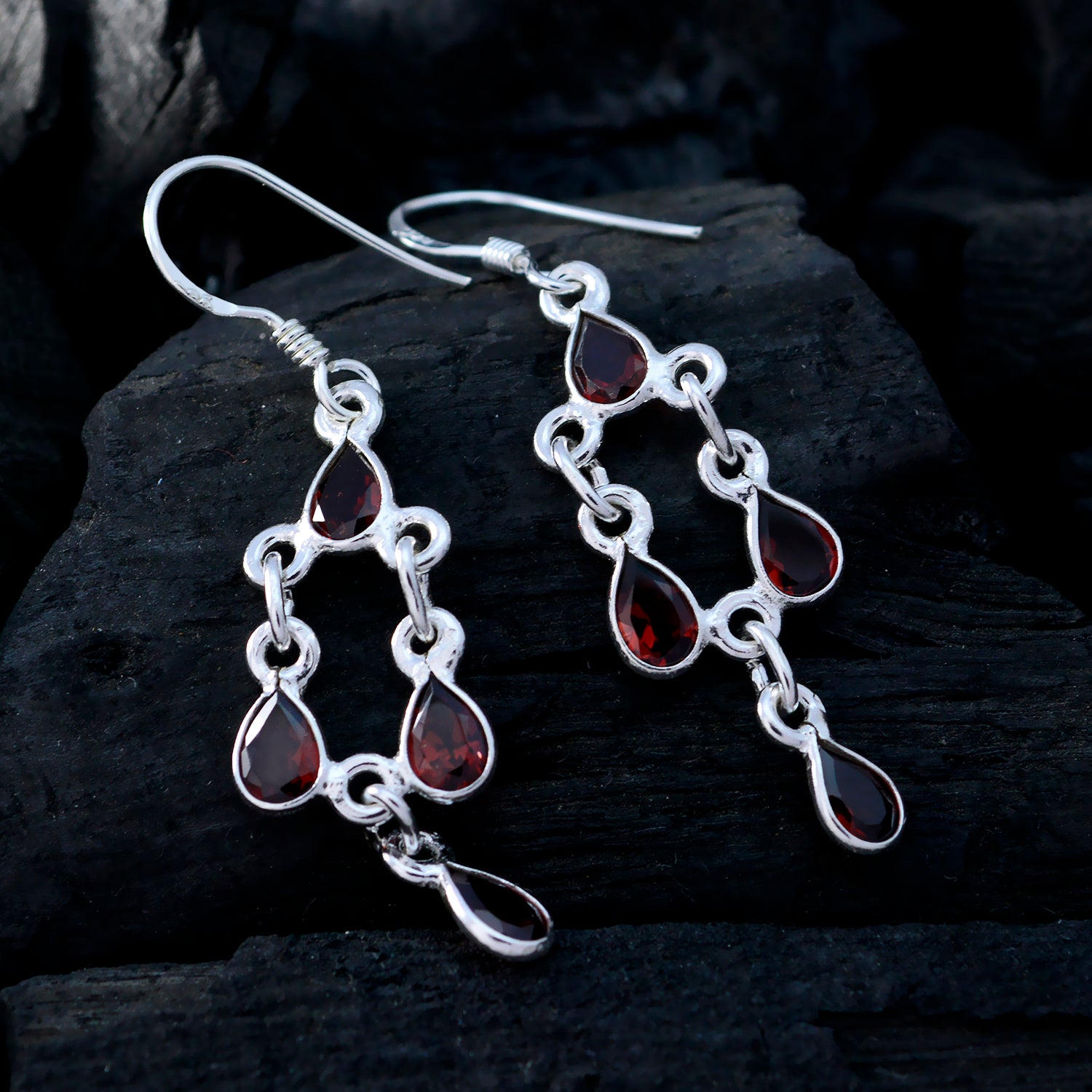 Riyo Real Gemstones pear Faceted Red Garnet Silver Earrings halloween gift