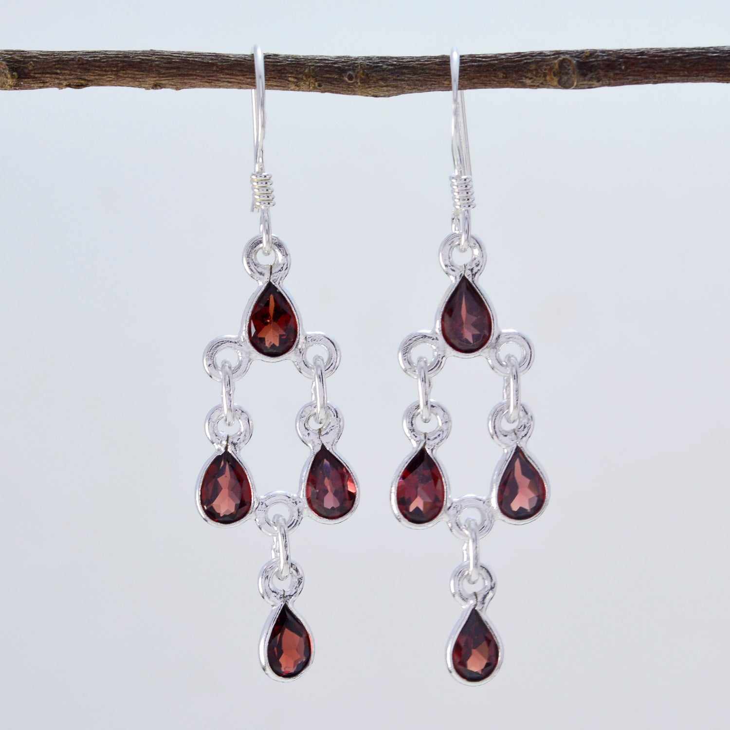 Riyo Real Gemstones pear Faceted Red Garnet Silver Earrings halloween gift