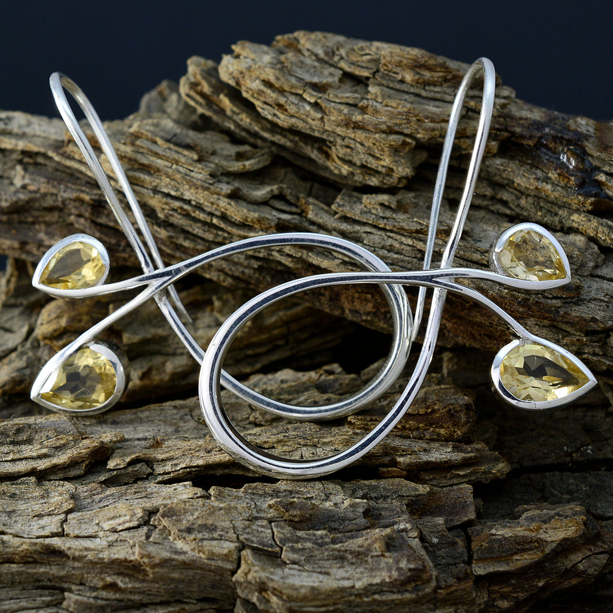 Riyo Real Gemstones pear Faceted Yellow Citrine Silver Earring gift for labour day