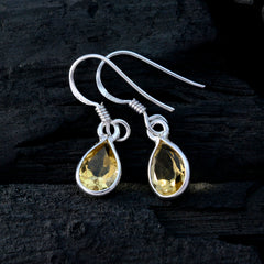 Riyo Real Gemstones pear Faceted Yellow Citrine Silver Earring good Friday gift